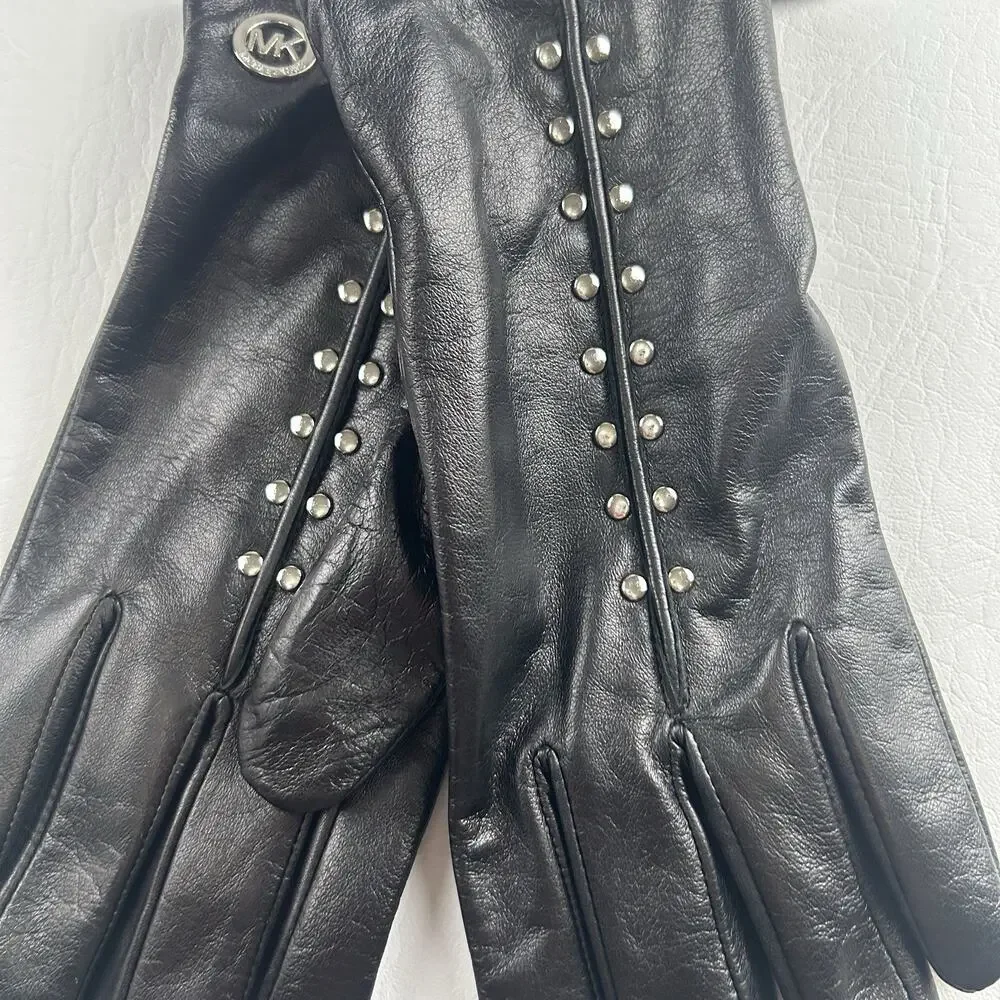 Michael Kors Women Black Leather Gloves Size XL Genuine Leather NWT